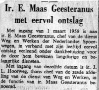 Ir. E. Maas Geesteranus met eervol ontslag (1958)